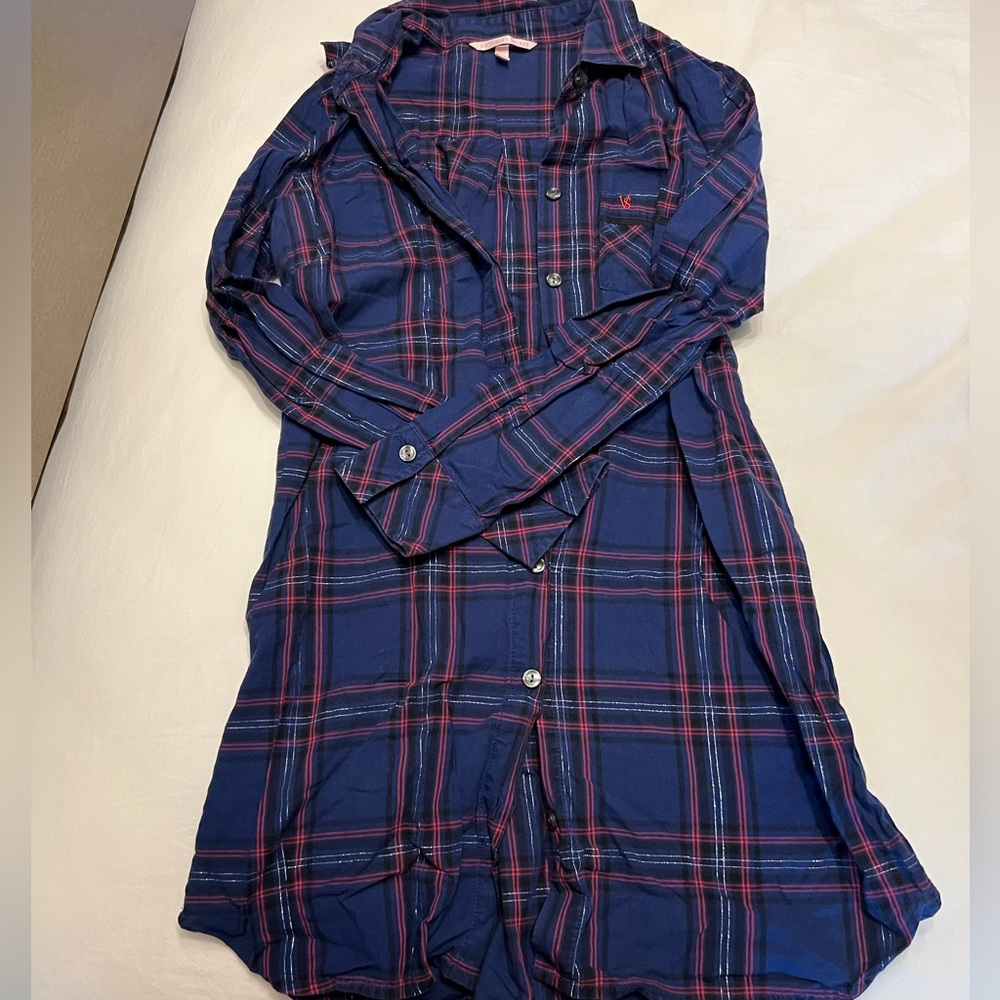 VS plaid button down sleep shirt size xsmall NAVY PLAID
